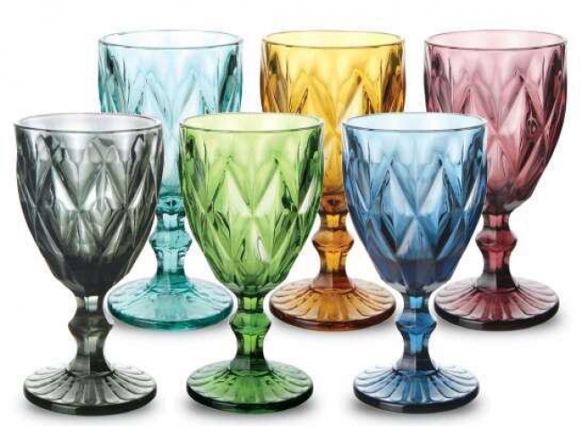 Vibrant glassware set on white background