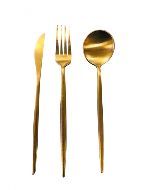 Shiny gold dining utensils set