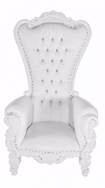 Ornate white tufted throne chair