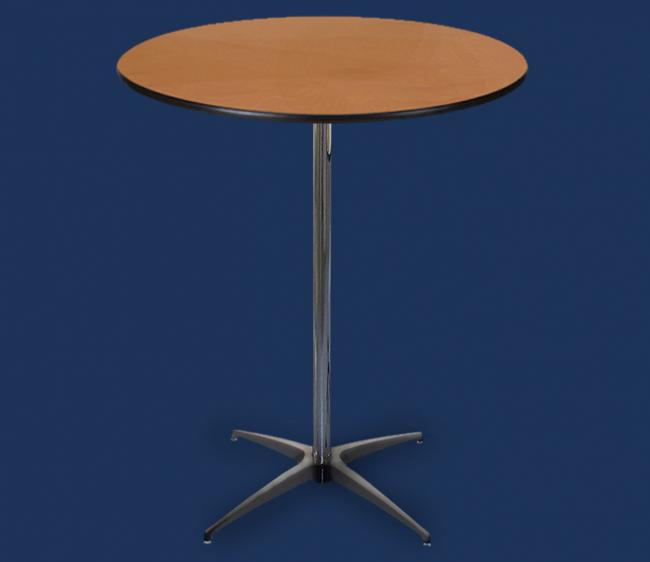 Round wooden table with metal base