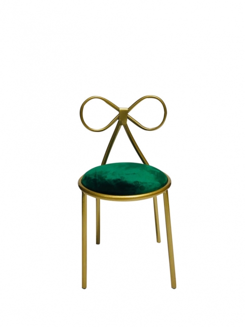 Gold chair with green velvet seat