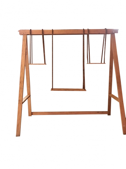 Minimalistic wooden swing set on white