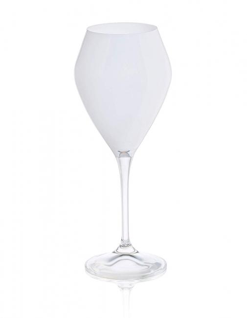 Clear wine glass standing upright