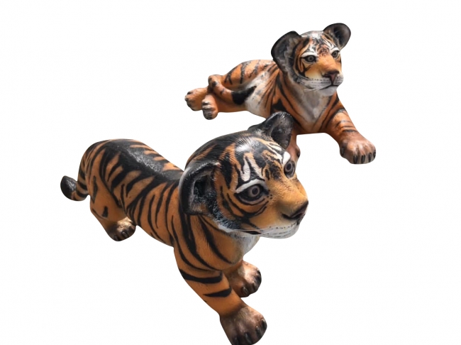 Small tiger models in playful poses