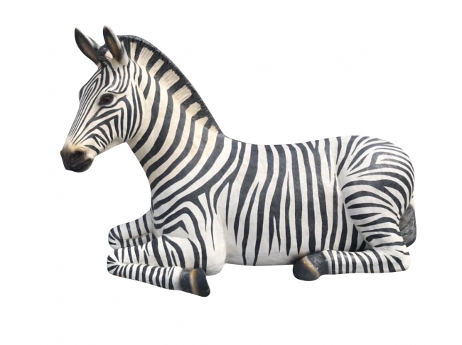 Striped zebra sculpture on display.