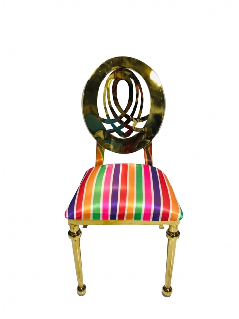 Gold chair with rainbow striped seat
