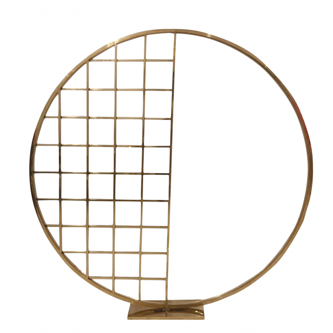 Golden circular grid sculpture