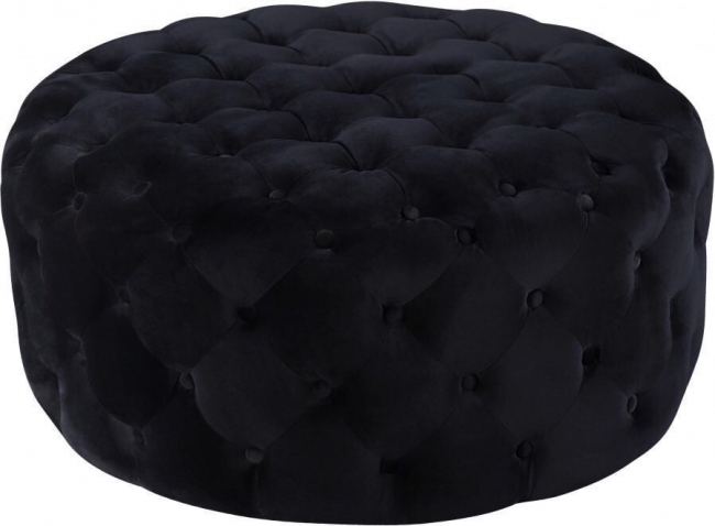 Black tufted round ottoman