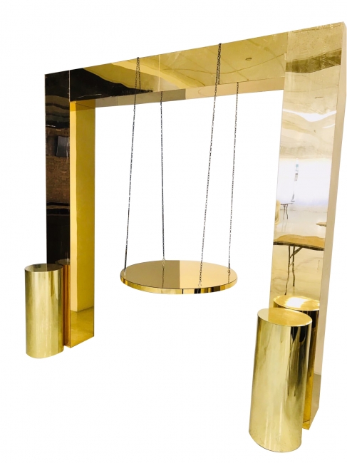 Shiny metallic swing installation