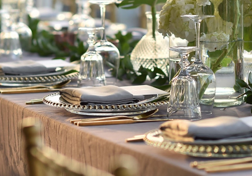 Formal dinner setup with decorative plates