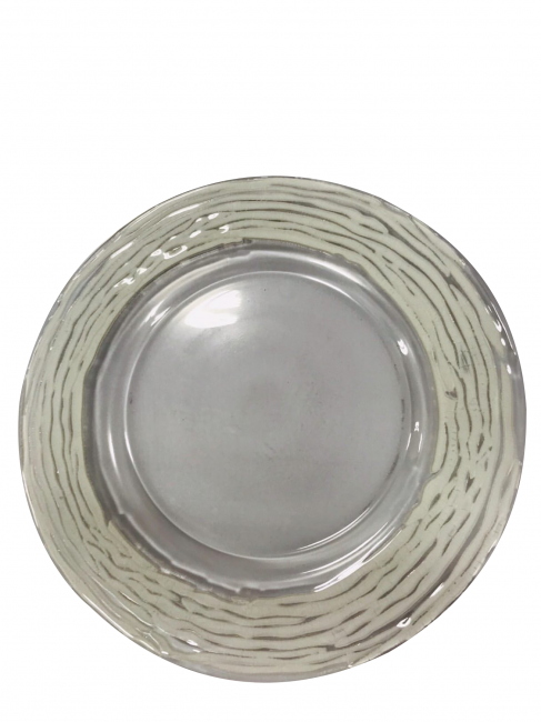 Round ceramic plate with textured rim