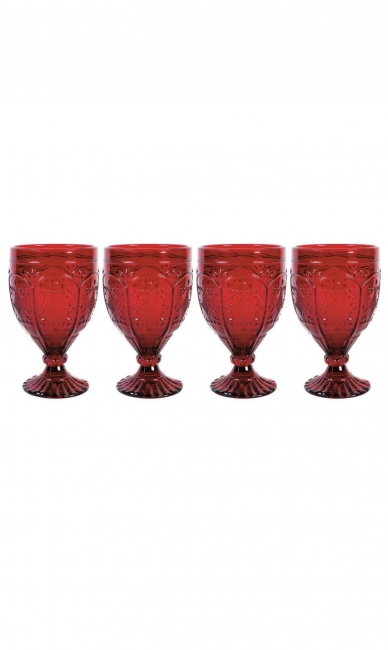 Set of four red glass goblets