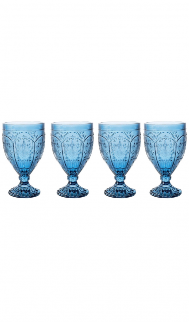 Blue vintage-style goblets in a row