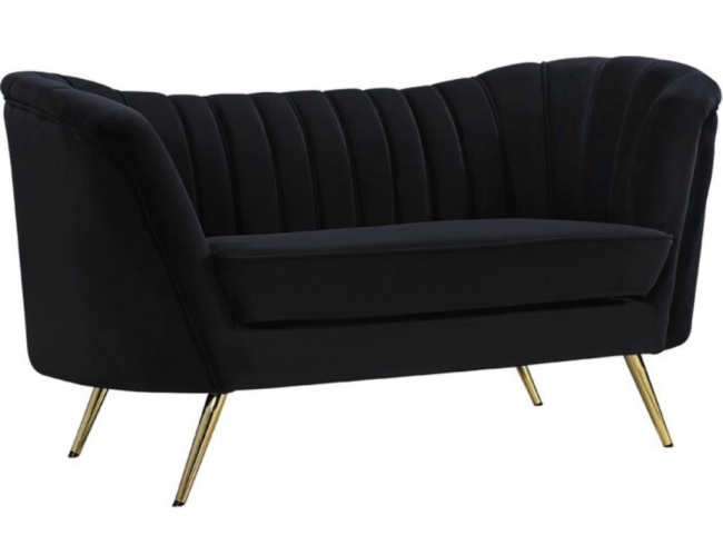 Black velvet sofa with gold legs