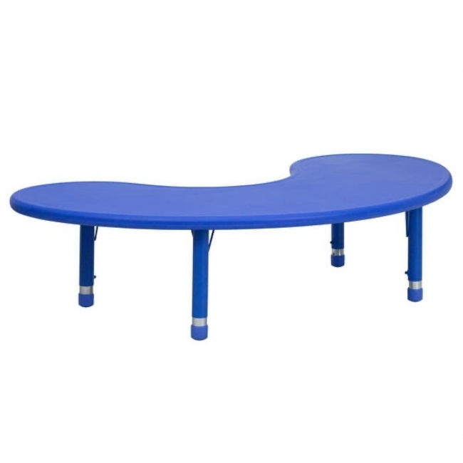 Kidney table with blue surface and legs