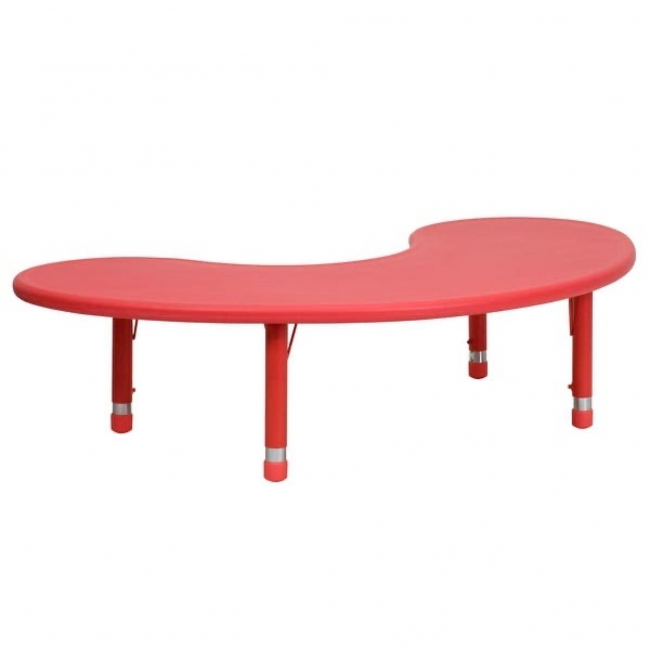 Children's red activity table, kidney shape.