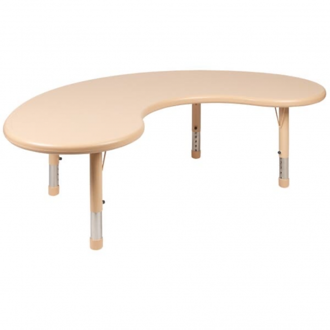 Adjustable leg kidney-shaped classroom table.