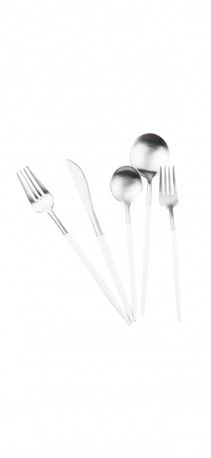 Fork, knife, and spoons arrangement