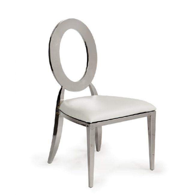 Sleek metal chair with white seat