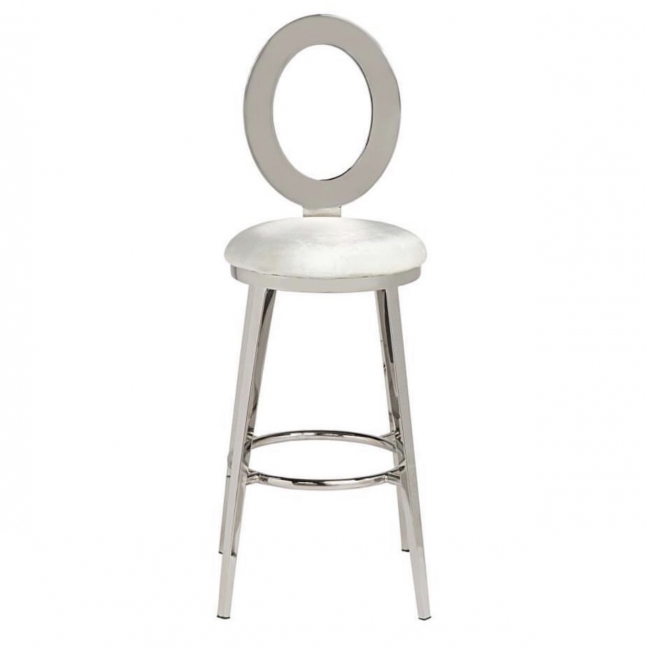 Sleek silver stool with cushioned seat