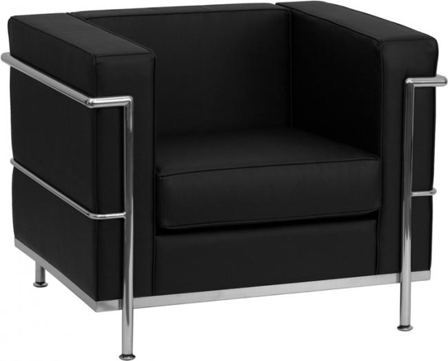 Contemporary square armchair with chrome accents