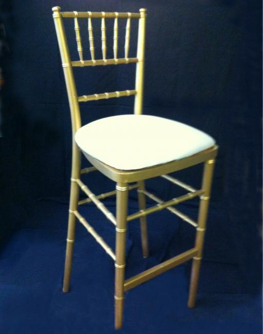 Gold Chiavari chair with white cushion