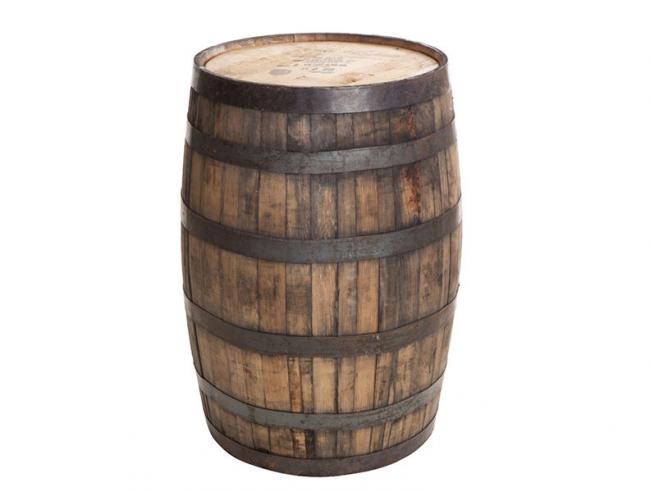 Vintage oak barrel with metal hoops
