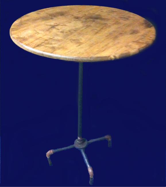 Round wooden table with metal base