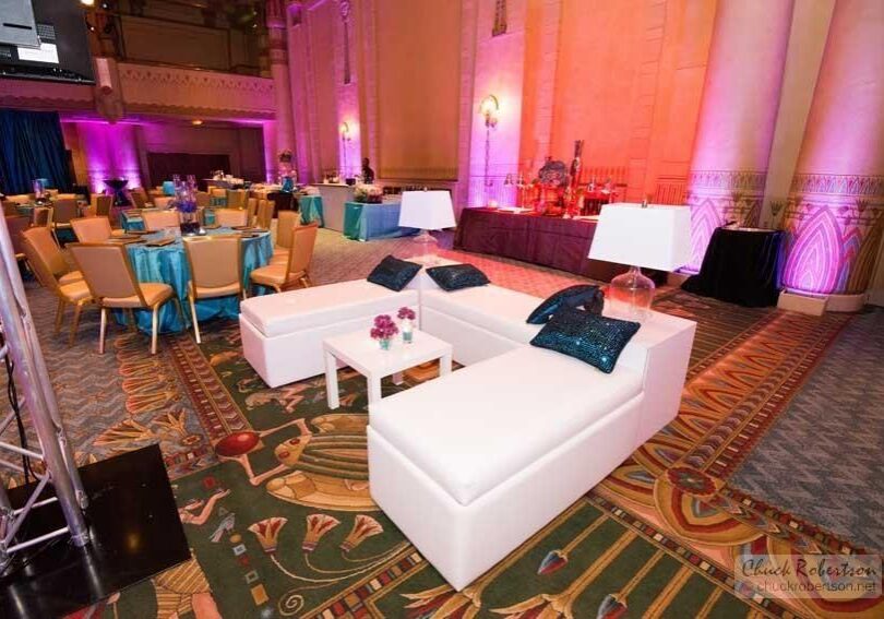 Elegant event space with white furniture