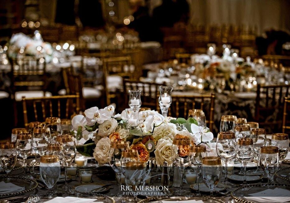 Elegant table setting with floral centerpiece