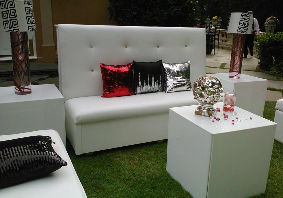 Outdoor lounge area with modern decor