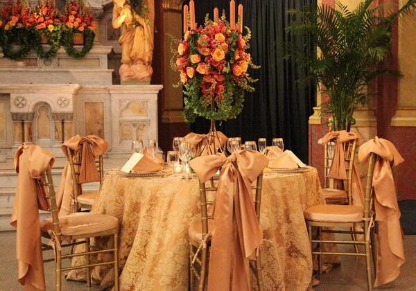 Ornate banquet table with decorative chairs