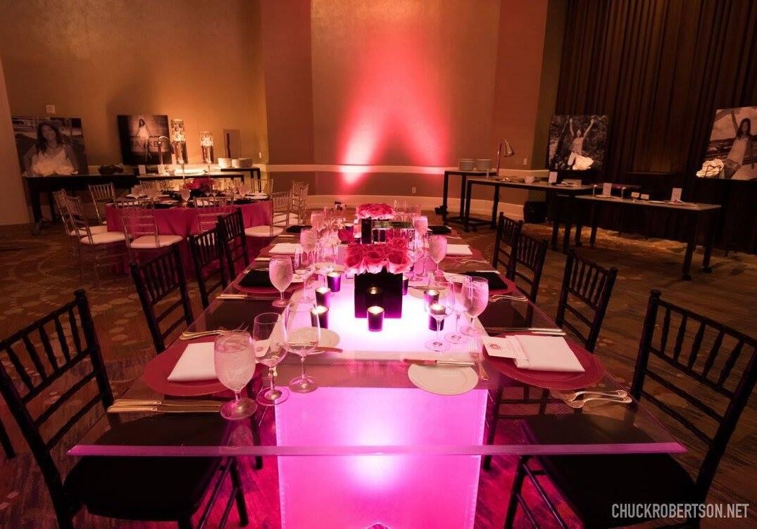 Formal event table with glowing centerpiece