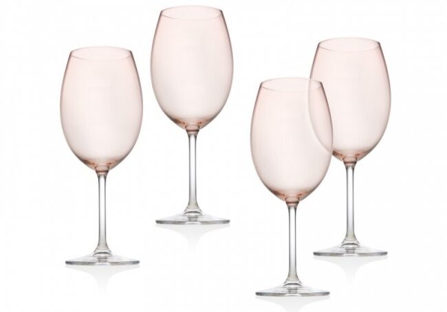 Set of four pink wine glasses