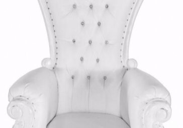 Ornate white tufted throne chair