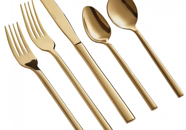 Elegant gold forks, knife, and spoons