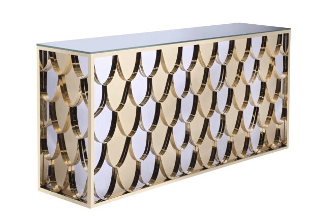 Elegant console table with gold accents.