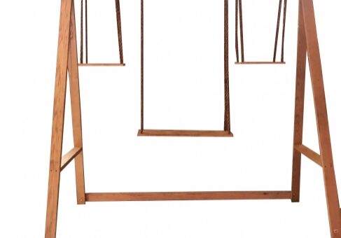 Minimalistic wooden swing set on white