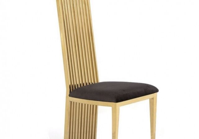 Contemporary gold chair, black seat cushion