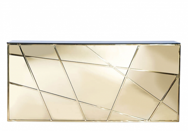 Sleek gold console table with geometric lines