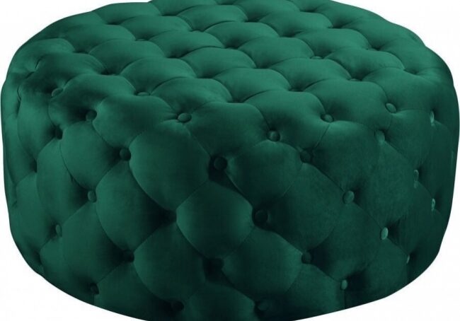Green velvet tufted ottoman