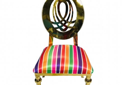Gold chair with rainbow striped seat