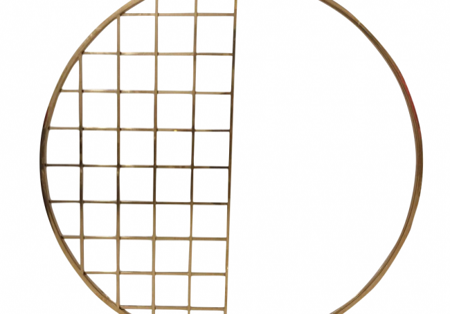Golden circular grid sculpture