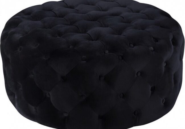 Black tufted round ottoman