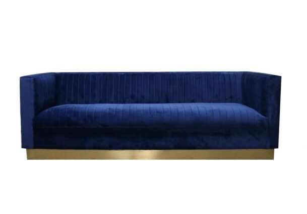 Modern navy couch with gold trim