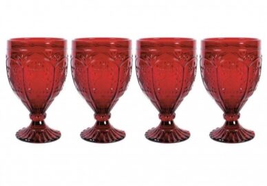 Set of four red glass goblets