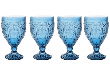 Blue vintage-style goblets in a row