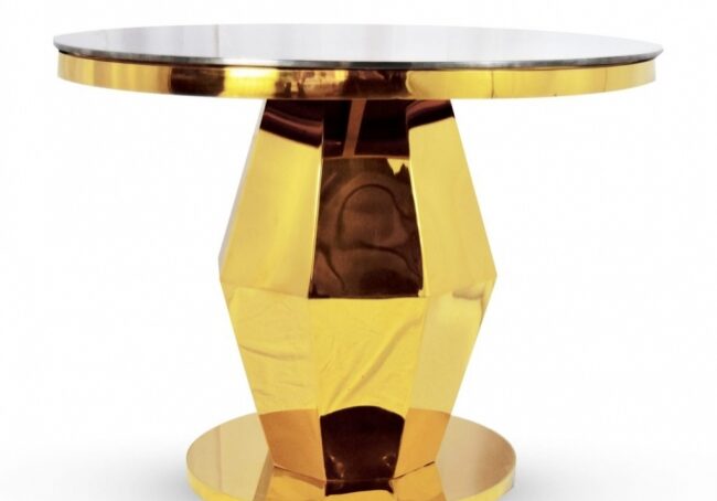 Gold geometric table with round top