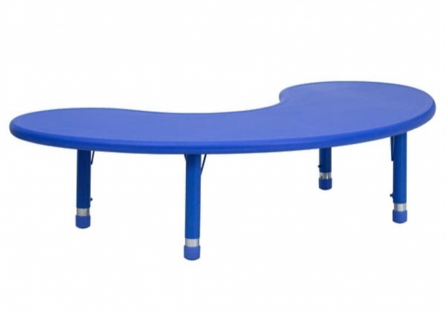 Kidney table with blue surface and legs