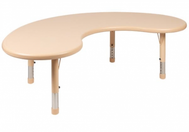 Adjustable leg kidney-shaped classroom table.